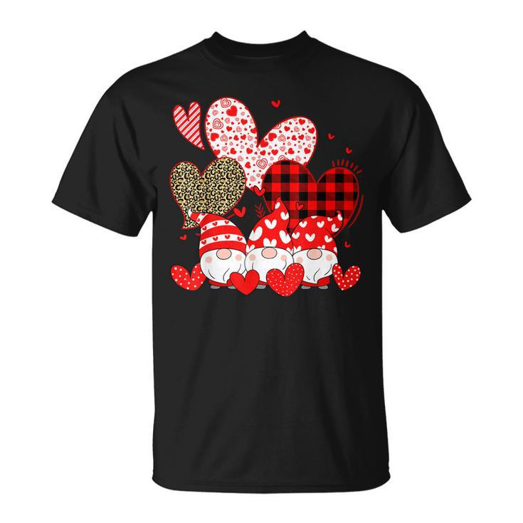Three Gnomes Holding Hearts Valentines Day For Her V2 T-Shirt