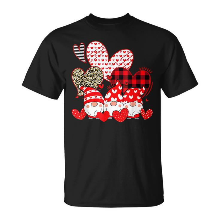 Three Gnomes Holding Hearts Valentines Day For Her V3 T-Shirt