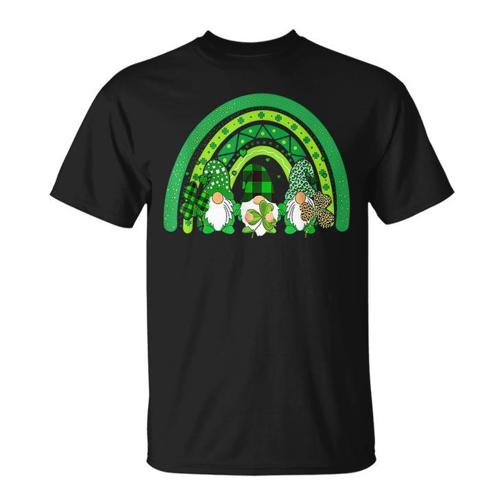 Three Gnomes Holding Shamrock Leopard Plaid St Patricks Day V3 T-Shirt