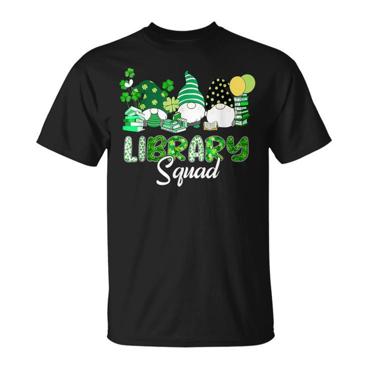 Three Gnomes Leopard Shamrock Library Squad St Patricks Day T-shirt