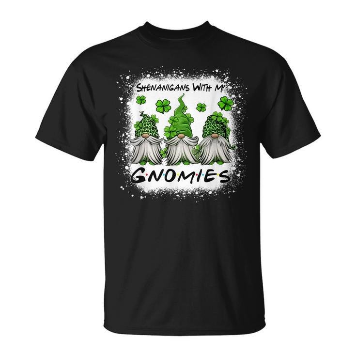 Three Gnomes Shamrock Clover Leopard Bleached St Patrick Day T-Shirt