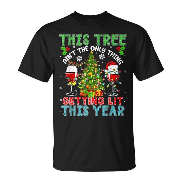 This Tree Aint Only Thing Getting Lit Xmas Two Santa Wines T-Shirt