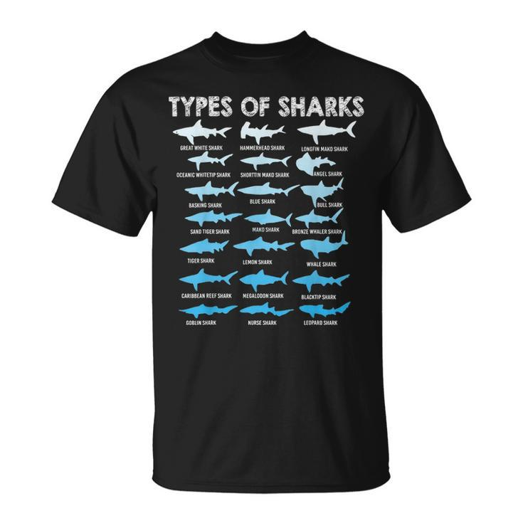Types Of Sharks Educational Marine Biology Unisex T-Shirt