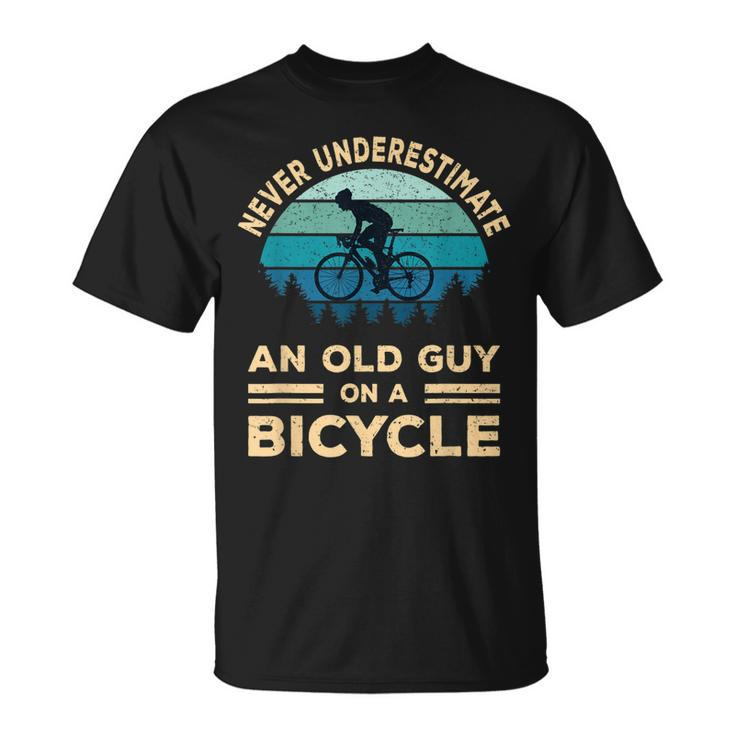 Never Underestimate An Old Guy On A Bicycle Biker Dad T-Shirt