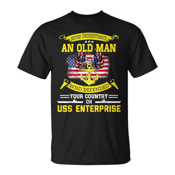 Never Underestimate Old Man Defended On Uss Aircraft T-Shirt