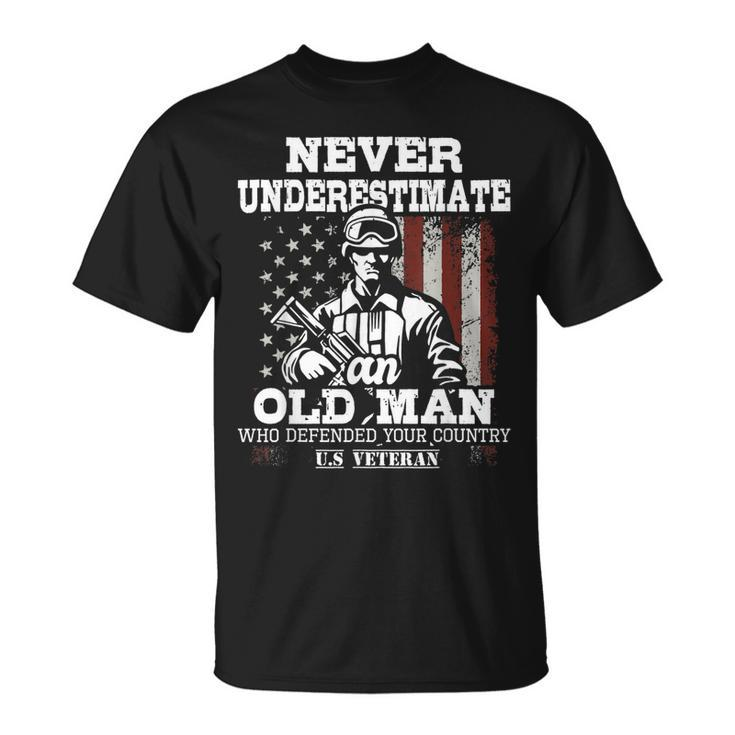 Never Underestimate An Old Man Patriotic Us Veteran Flag T-Shirt
