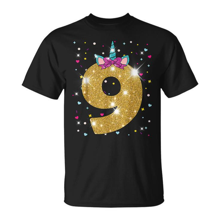 Unicorn 9Th Birthday Girl Nine 9 Years Old  Unisex T-Shirt