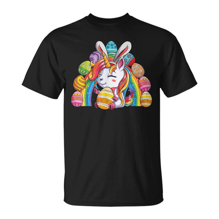Unicorn Happy Easter Day Bunny Rainbow Egg Girls Kids  Unisex T-Shirt