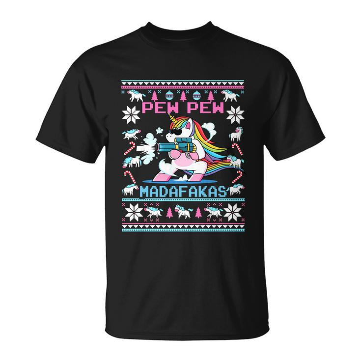 Unicorn Pew Pew Madafakas Ugly Christmas Sweater Unisex T-Shirt
