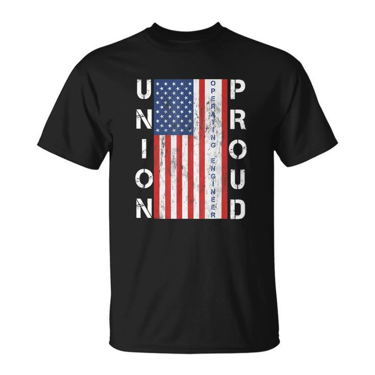 Union Proud American Flag Operating Engineer T-shirt