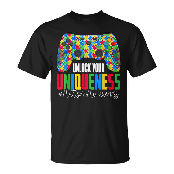 Unlock Your Uniqueness Puzzle Controller Autism Awareness  Unisex T-Shirt