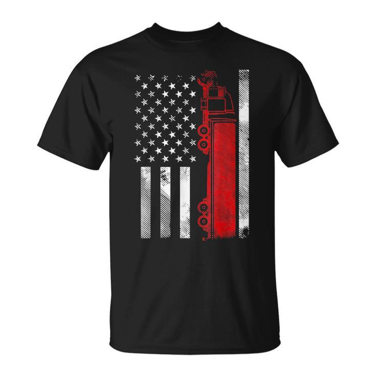 Us American Flag Semi Truck Driver 18 Wheeler Trucker T-Shirt
