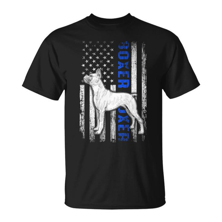 Usa Flag Clothing Police Boxer Dog Dad Gifts Thin Blue Line Unisex T-Shirt