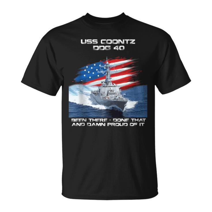 Uss Coontz Ddg-40 Destroyer Ship Usa Flag Veterans Day Xmas T-Shirt