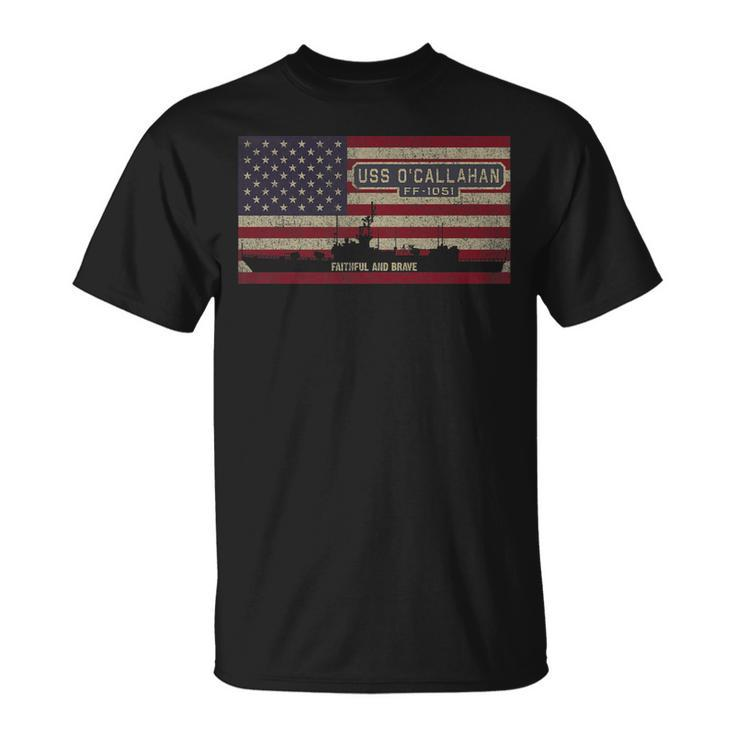 Uss Ocallahan Ff-1051 Ship American Flag T-Shirt