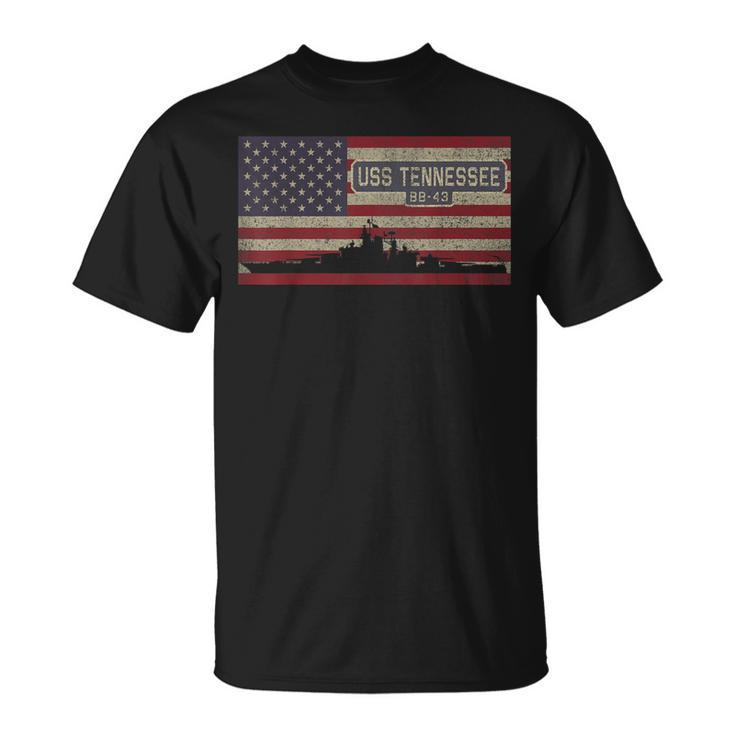 Uss Tennessee Bb-43 Ww2 Battleship Usa American Flag T-Shirt