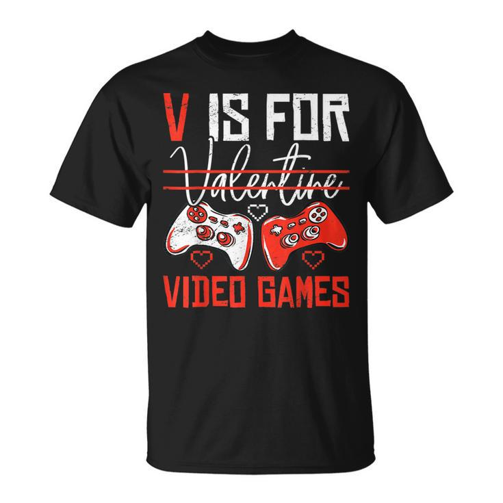 V Is For Video Games Valentines Day Gamer Boys Gaming T-shirt
