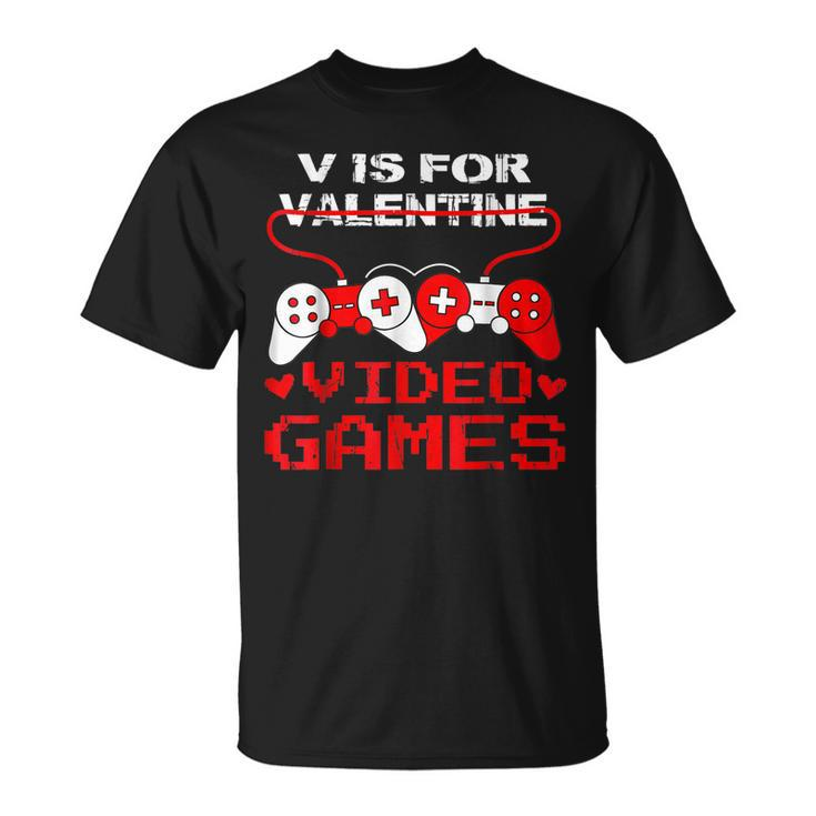 V Is For Video Games Valentines Day Gamer Boys Mens T-shirt