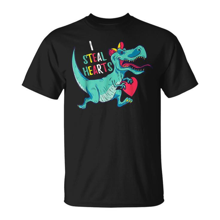 Valentines Day Dinosaur Trex I Steal Hearts For Boys Kids T-shirt