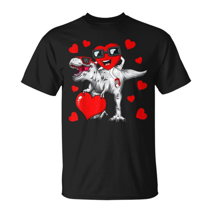 Valentines Day Heart Riding Dinosaur T Rex Boys Kids T-shirt