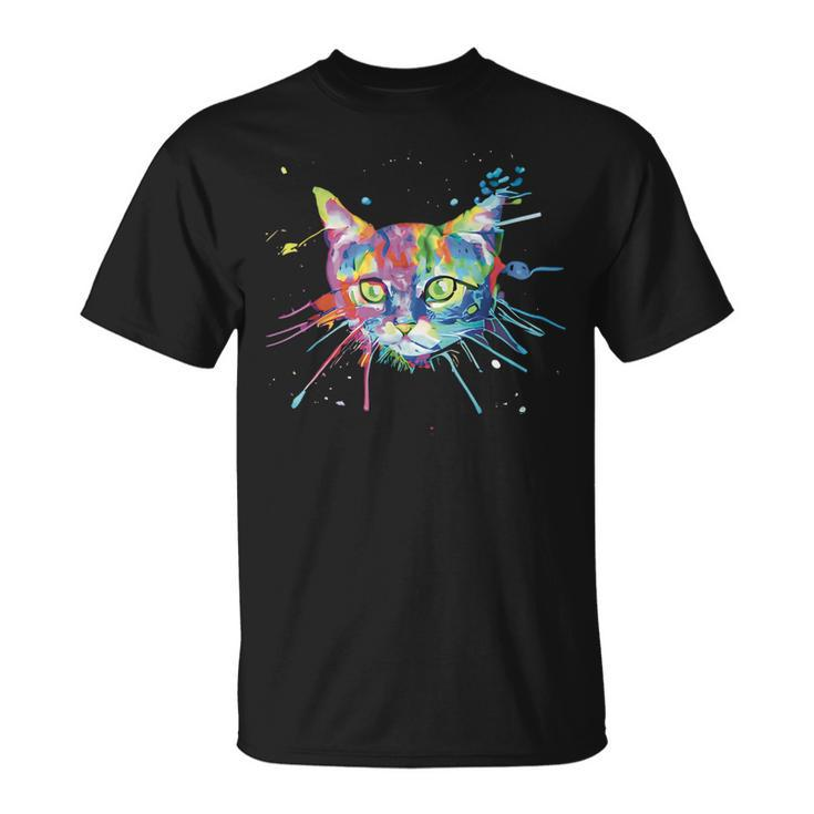 Vibrant Color Ink Splash Cat  Unisex T-Shirt