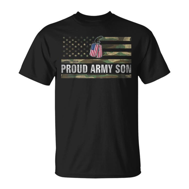 Vintage American Flag Proud Army Son Veteran Day T-Shirt