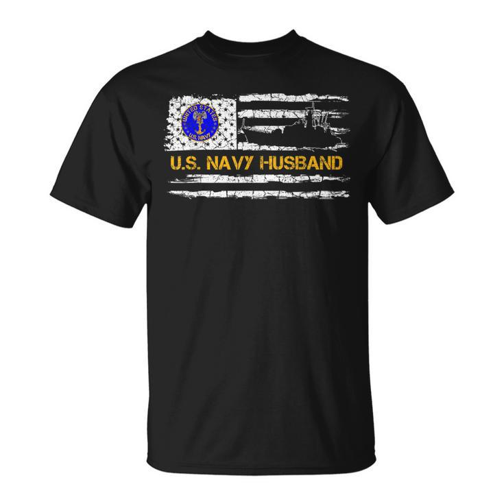 Vintage American Flag Proud Us Navy Husband Veteran Military Unisex T-Shirt