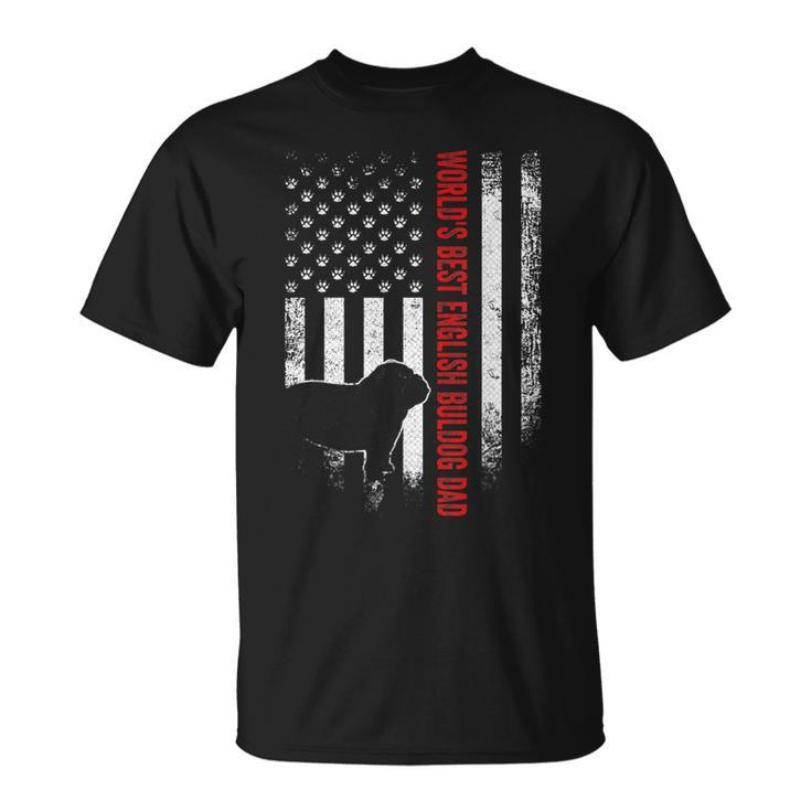 Vintage American Flag Worlds Best English Bulldog Dad T-Shirt