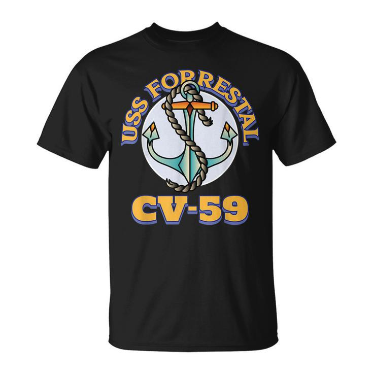 Vintage Anchor Navy Aircraft Carrier Uss Forrestal T-Shirt