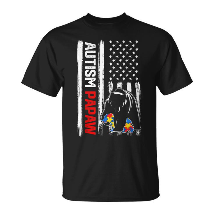 Vintage Autism Papaw Bear American Flag Awareness Family T-Shirt
