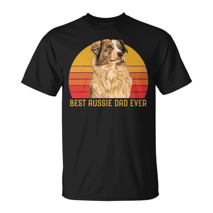 Vintage Best Aussie Dad Ever Papa Australian Shepherd Dog V2 Unisex T-Shirt