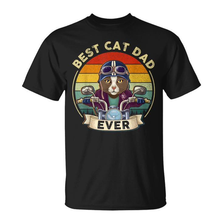 Vintage Best Cat Dad Ever Cat Riding Motorcycle Fathers Day Unisex T-Shirt