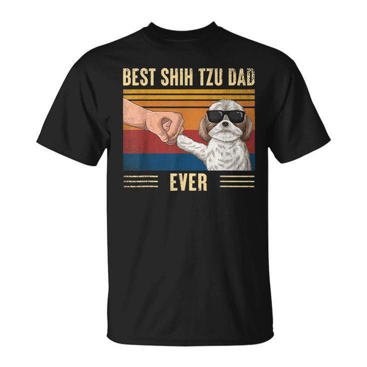 Vintage Best Shih Tzu Dad Ever Fist Bump Dog Fathers Day Gift For Mens Unisex T-Shirt