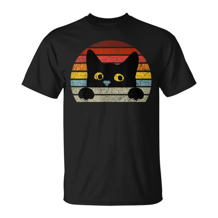Vintage Black Cat Retro Style For Cat Lover Cat Mom Cat Dad T-Shirt