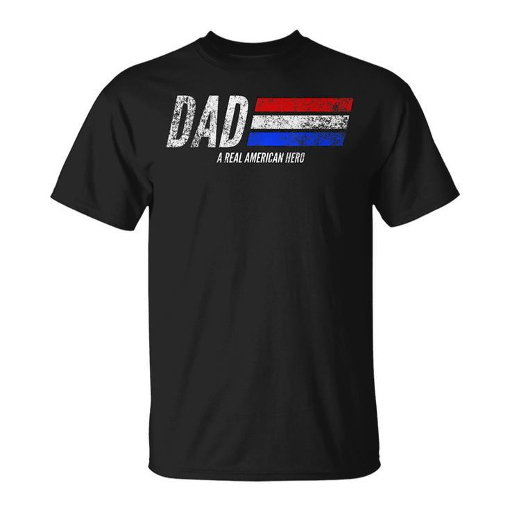 Vintage Dad A Real American Hero Distressed American Flag T-Shirt