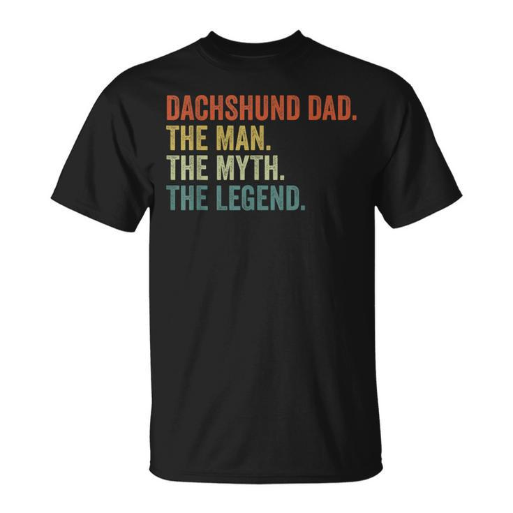 Men Vintage Dog Dad Man Myth Legend Dachshund Dad Day T-Shirt