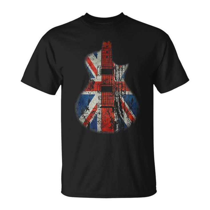 Vintage Guitar British Jack Union Flag Rock Guitarist  Unisex T-Shirt