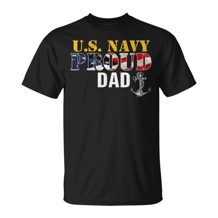 Vintage Navy Proud Dad With US American Flag T-Shirt