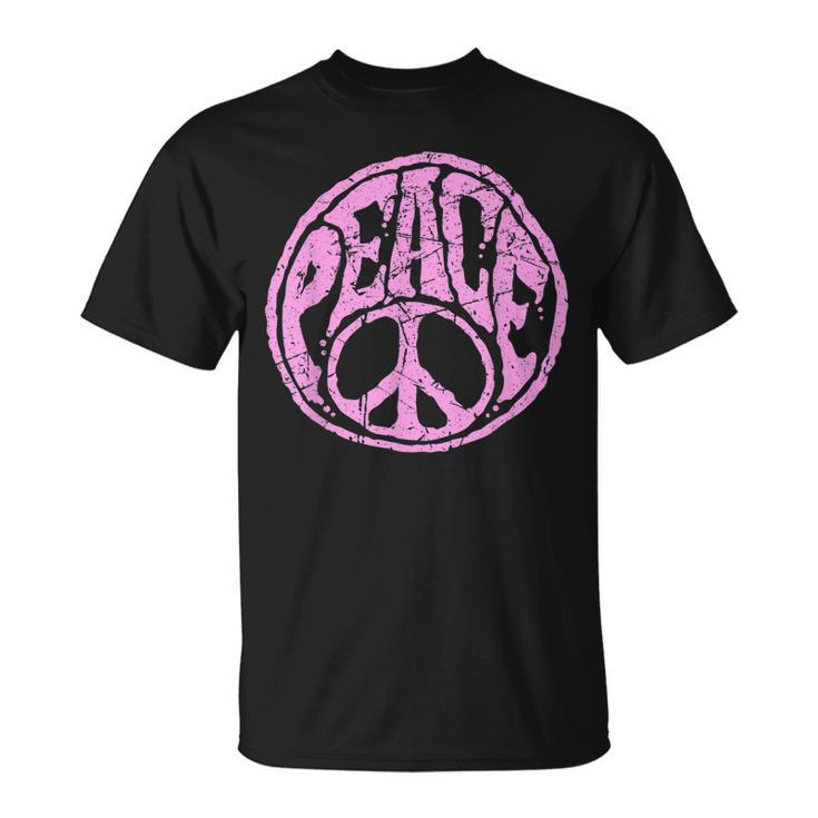 Vintage Pink Peace Sign 60S 70S Hippie Retro Peace Symbol  Unisex T-Shirt