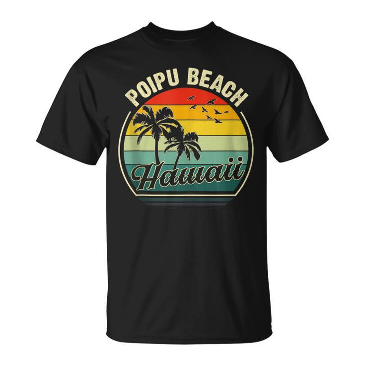 Vintage Poipu Koloa Kauai Beach Summer Vacation Sunset Palm T-Shirt