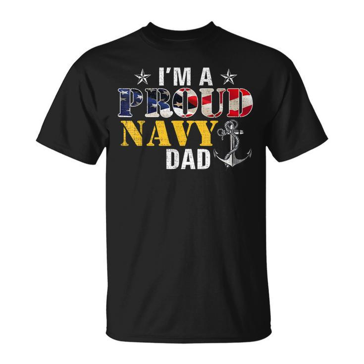 Vintage Im A Proud Navy With American Flag For Dad T-Shirt
