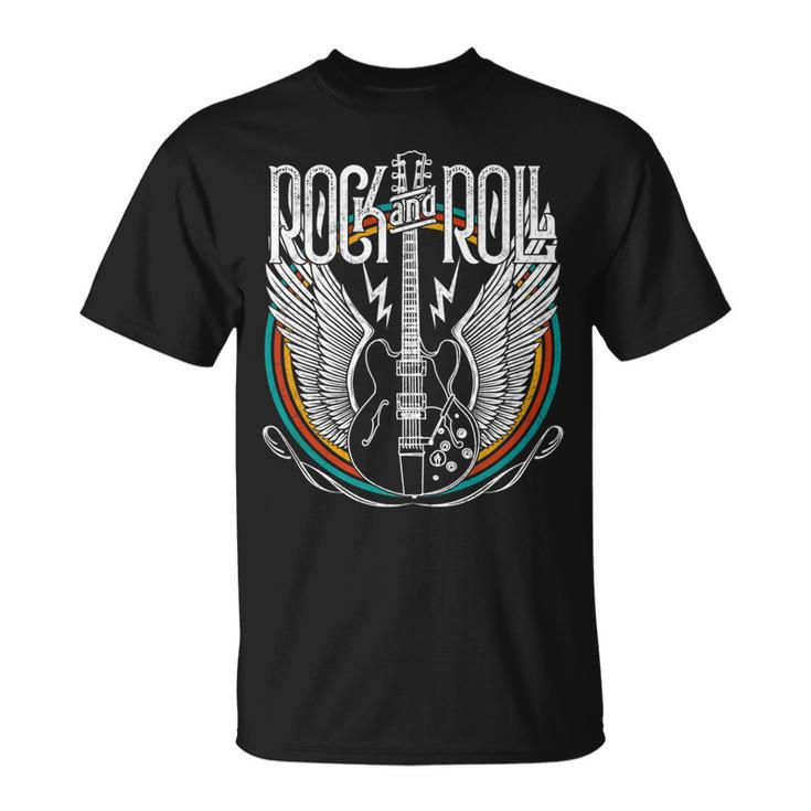 Vintage Retro Distressed 80S Rock & Roll Music Guitar Wings T-Shirt