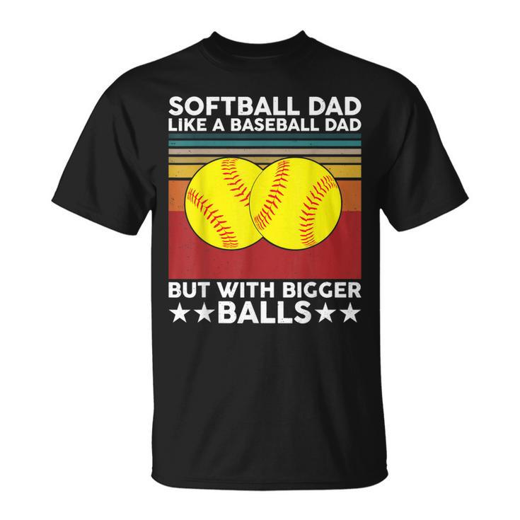 Vintage Softball Dad Like A Baseball Dad Us Flag Fathers Day Unisex T-Shirt