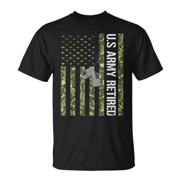 Vintage Us Army Retired American Flag Camo Veteran Day T-shirt