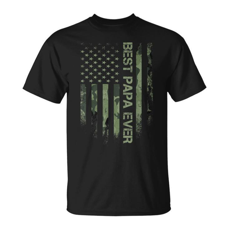 Mens Vintage Usa American Camo Flag Best Papa Ever Distressed T-Shirt