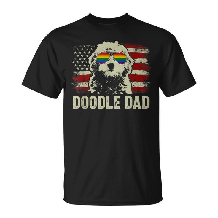 Vintage Usa American Flag Doodle Dad Lgbt Gay Pride T-Shirt