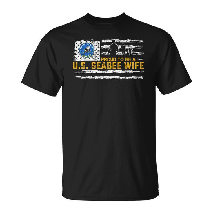 Vintage Usa American Flag Proud To Be A Seabee Wife Military T-shirt