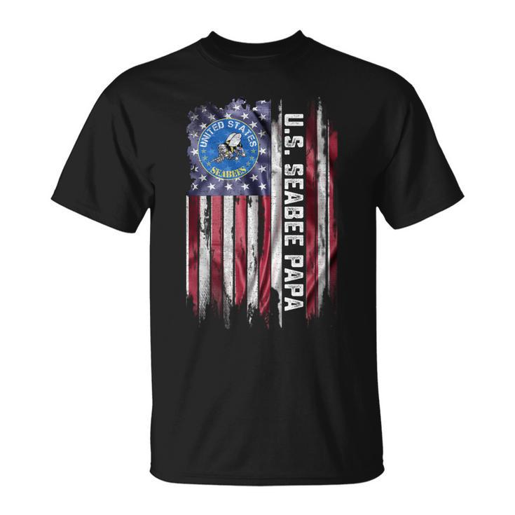 Vintage Usa American Flag Proud Us Seabee Veteran Papa T-shirt