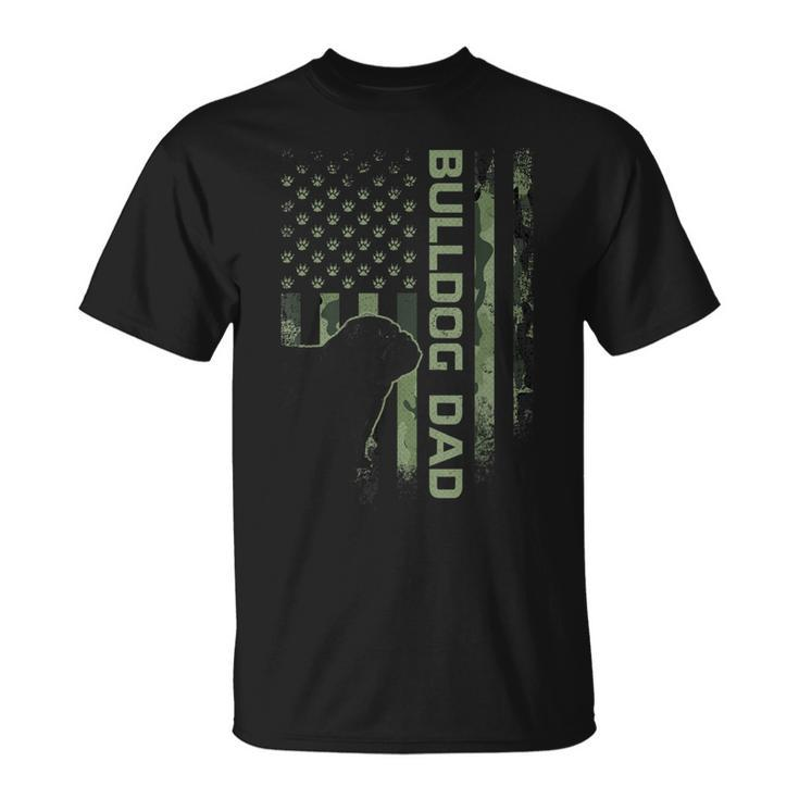 Vintage Usa Camo Flag Proud English Bulldog Dad Silhouette T-Shirt