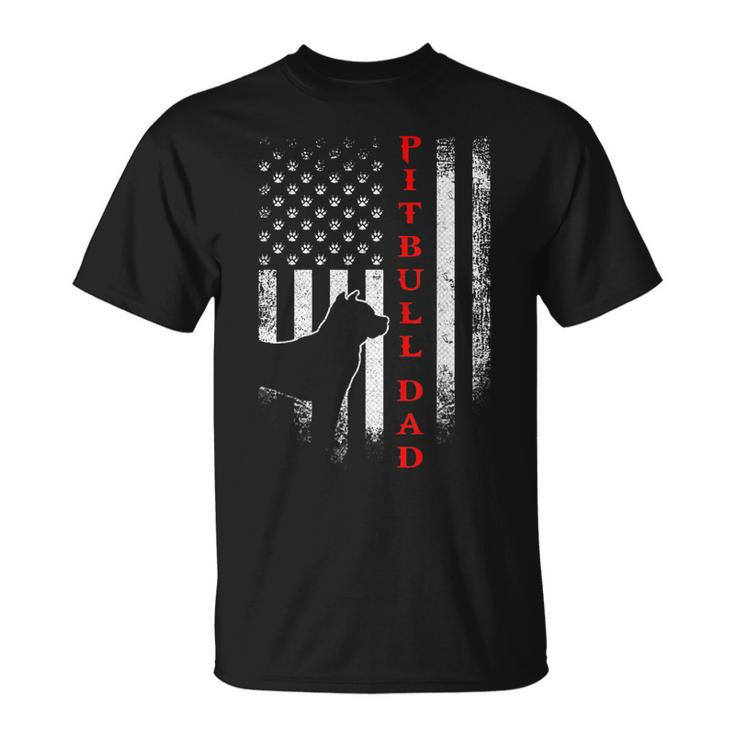 Vintage Usa Flag Proud Pitbull Pit Bull Dog Dad Silhouette T-Shirt